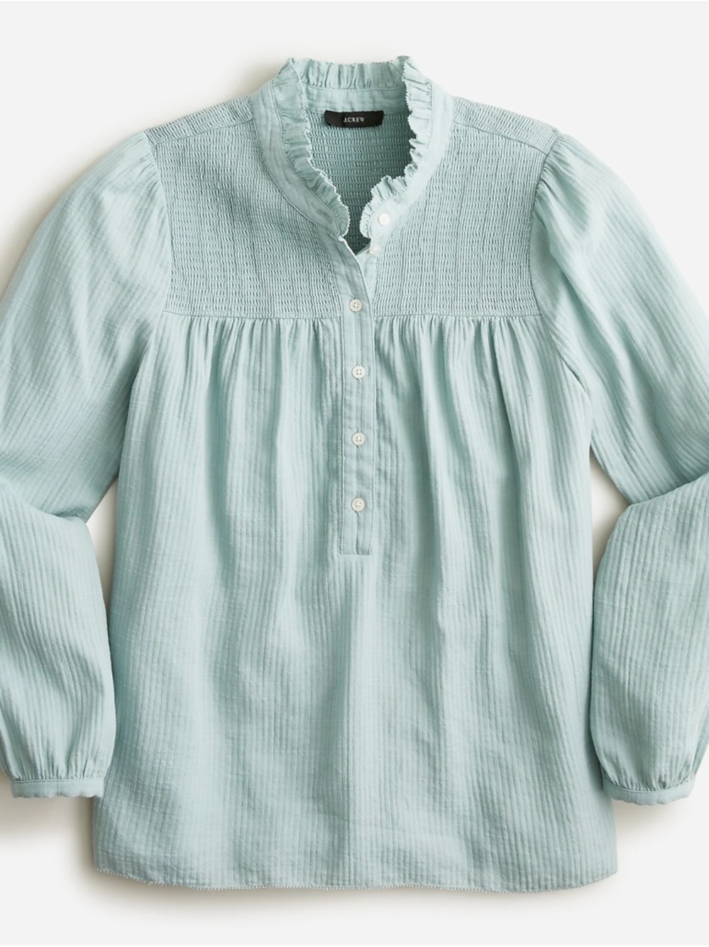 J. Crew Long-Sleeve Soft Gauze Garden Top 100% Cotton Size XXS Soft Aqua